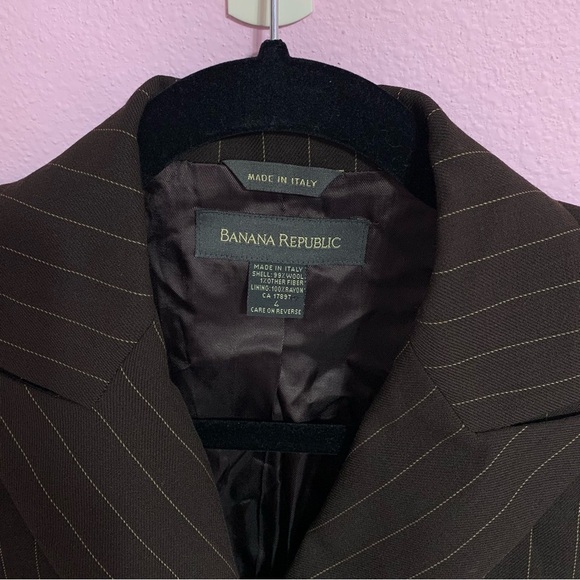 VTG Banana Republic Dark Brown Wool Pinstripe Blazer 4 - Picture 4 of 16